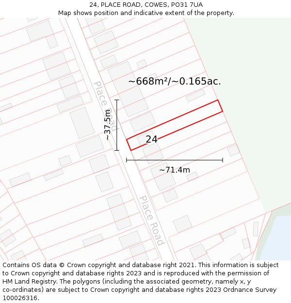 24, PLACE ROAD, COWES, PO31 7UA: Plot and title map