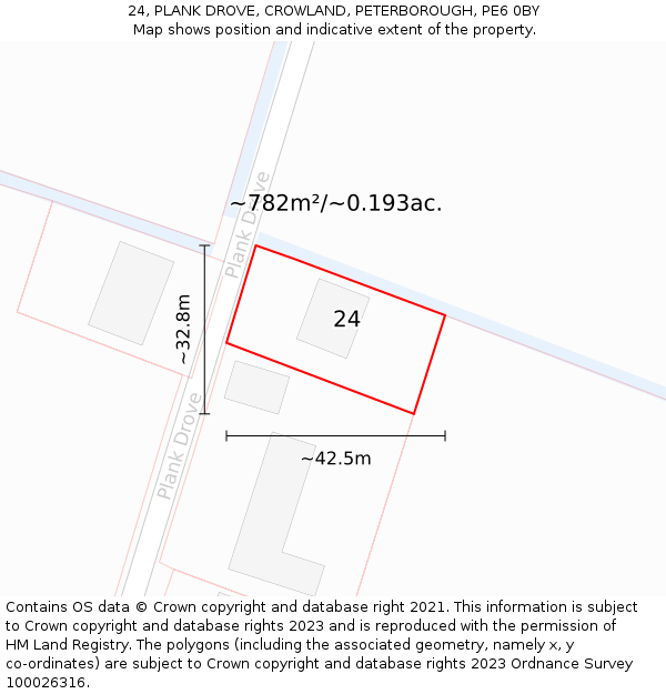 24, PLANK DROVE, CROWLAND, PETERBOROUGH, PE6 0BY: Plot and title map