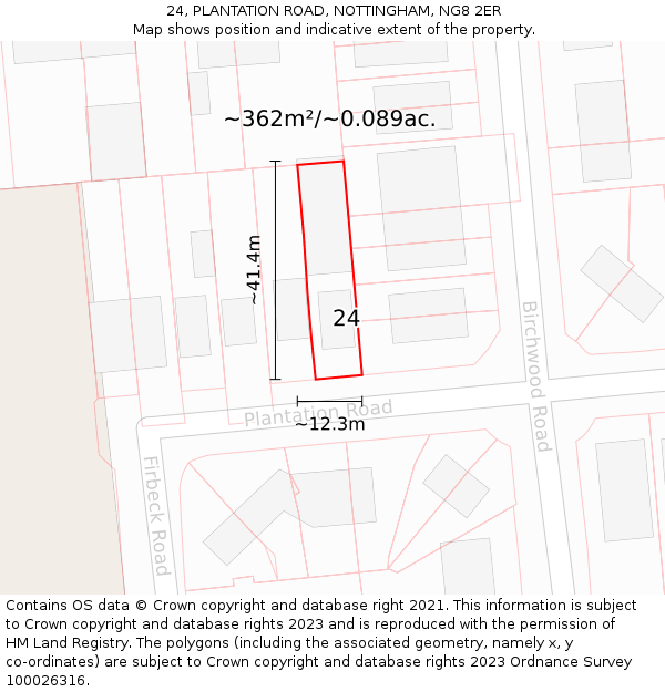 24, PLANTATION ROAD, NOTTINGHAM, NG8 2ER: Plot and title map