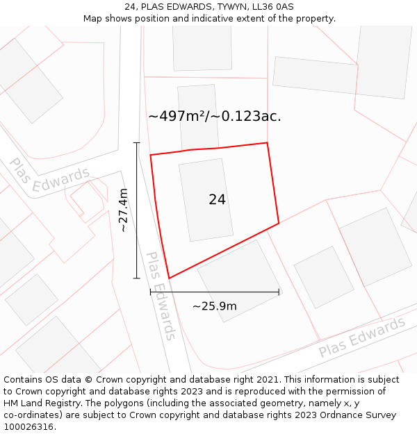 24, PLAS EDWARDS, TYWYN, LL36 0AS: Plot and title map
