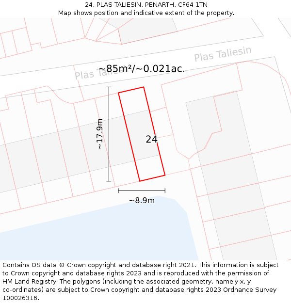 24, PLAS TALIESIN, PENARTH, CF64 1TN: Plot and title map