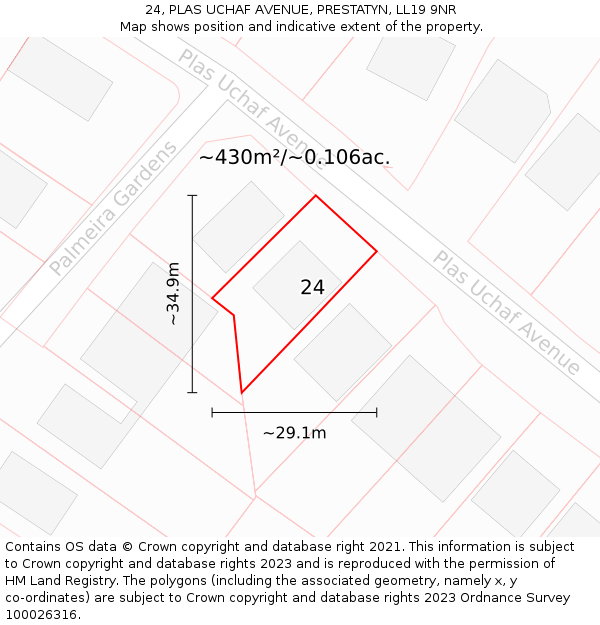 24, PLAS UCHAF AVENUE, PRESTATYN, LL19 9NR: Plot and title map