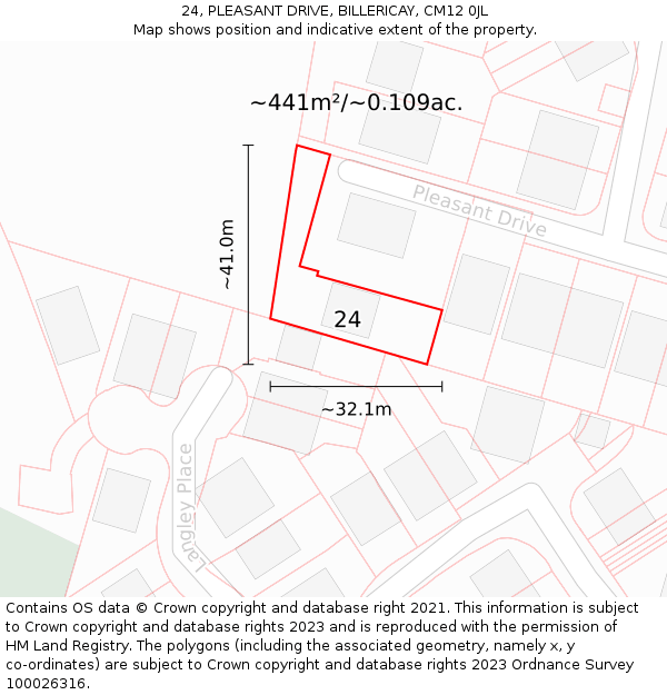 24, PLEASANT DRIVE, BILLERICAY, CM12 0JL: Plot and title map