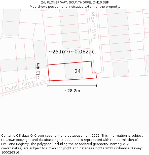 24, PLOVER WAY, SCUNTHORPE, DN16 3BF: Plot and title map