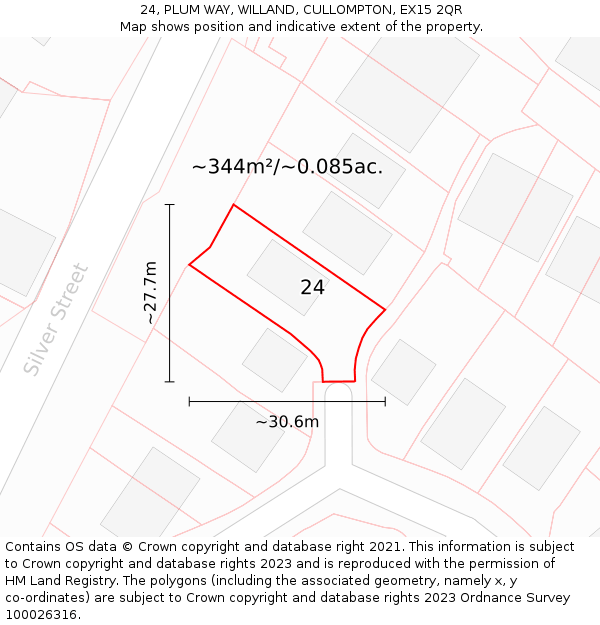 24, PLUM WAY, WILLAND, CULLOMPTON, EX15 2QR: Plot and title map