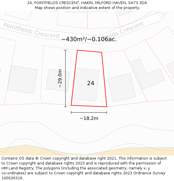24, POINTFIELDS CRESCENT, HAKIN, MILFORD HAVEN, SA73 3DA: Plot and title map
