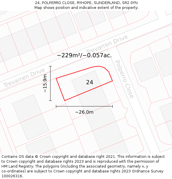 24, POLPERRO CLOSE, RYHOPE, SUNDERLAND, SR2 0YN: Plot and title map