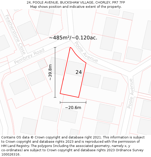 24, POOLE AVENUE, BUCKSHAW VILLAGE, CHORLEY, PR7 7FP: Plot and title map