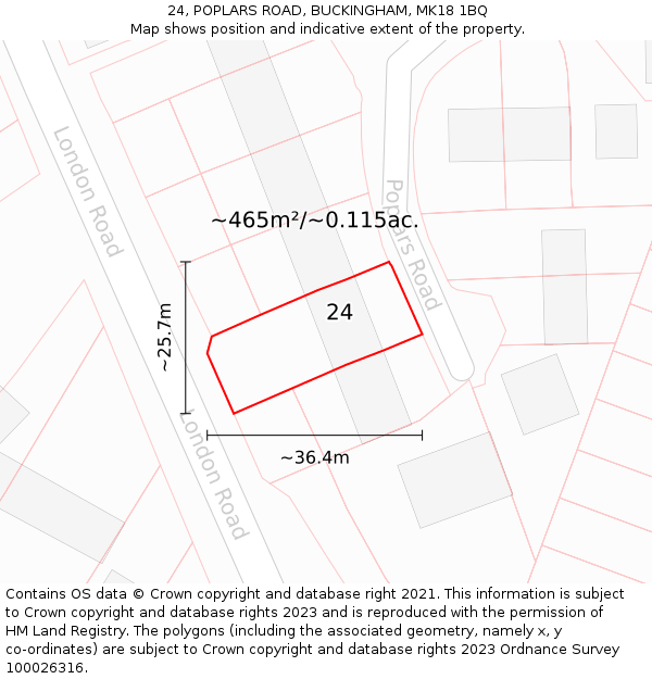 24, POPLARS ROAD, BUCKINGHAM, MK18 1BQ: Plot and title map