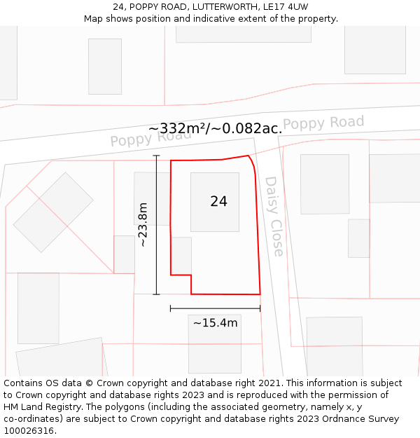 24, POPPY ROAD, LUTTERWORTH, LE17 4UW: Plot and title map
