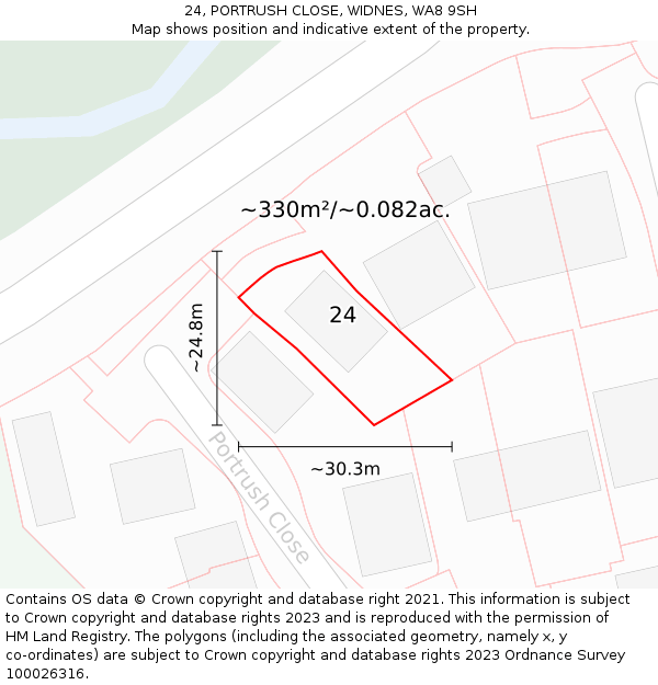 24, PORTRUSH CLOSE, WIDNES, WA8 9SH: Plot and title map