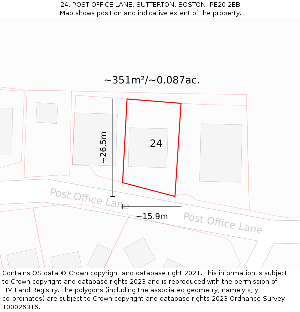 24, POST OFFICE LANE, SUTTERTON, BOSTON, PE20 2EB: Plot and title map