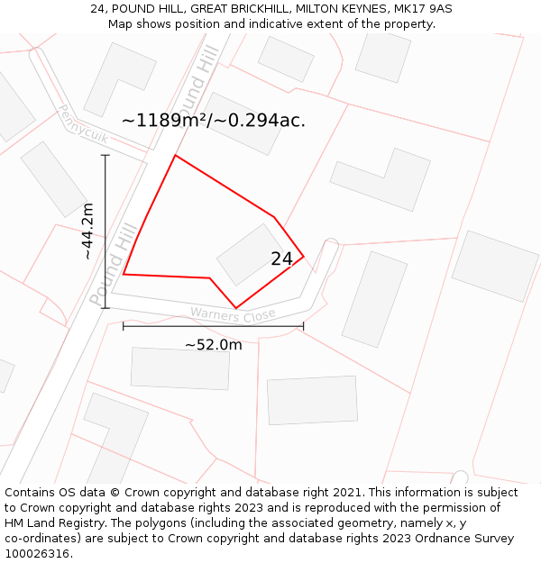 24, POUND HILL, GREAT BRICKHILL, MILTON KEYNES, MK17 9AS: Plot and title map