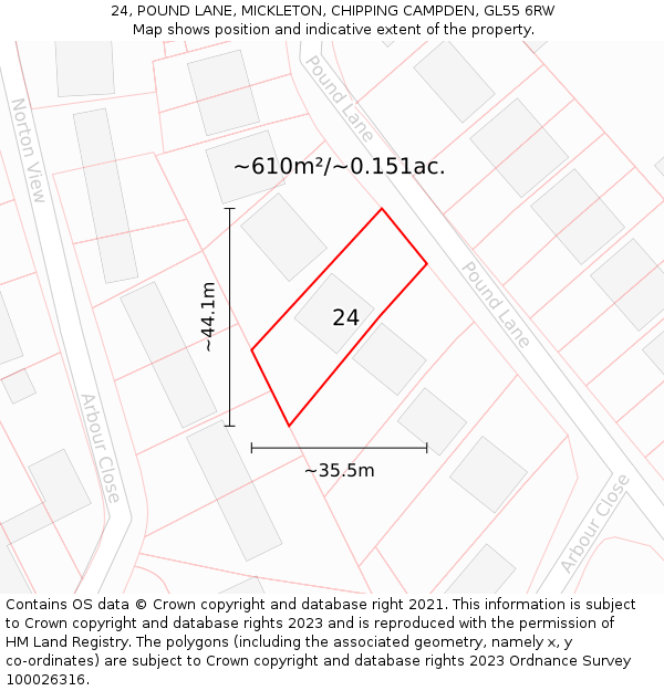 24, POUND LANE, MICKLETON, CHIPPING CAMPDEN, GL55 6RW: Plot and title map