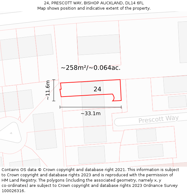 24, PRESCOTT WAY, BISHOP AUCKLAND, DL14 6FL: Plot and title map