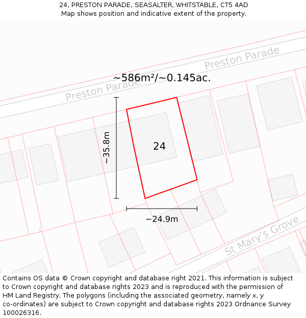 24, PRESTON PARADE, SEASALTER, WHITSTABLE, CT5 4AD: Plot and title map