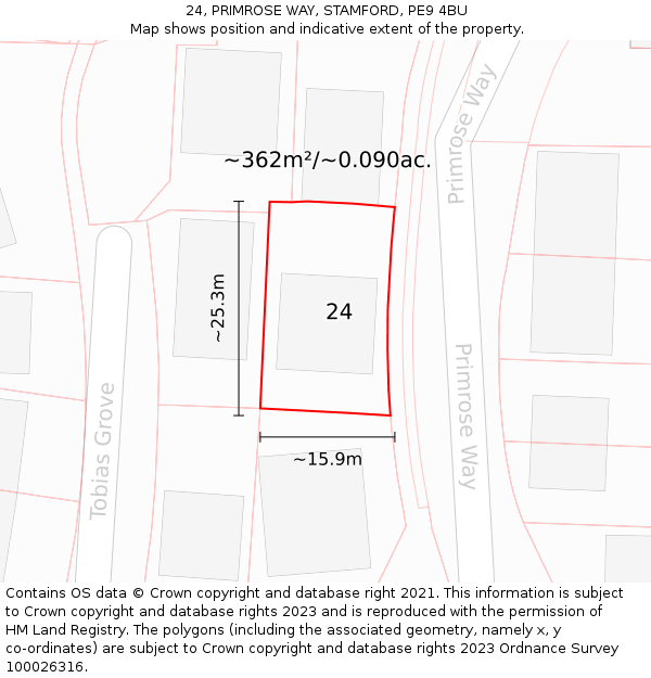 24, PRIMROSE WAY, STAMFORD, PE9 4BU: Plot and title map