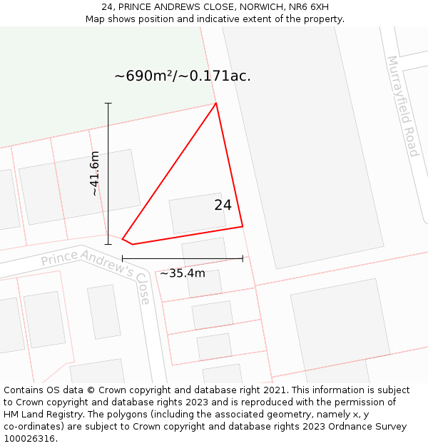 24, PRINCE ANDREWS CLOSE, NORWICH, NR6 6XH: Plot and title map