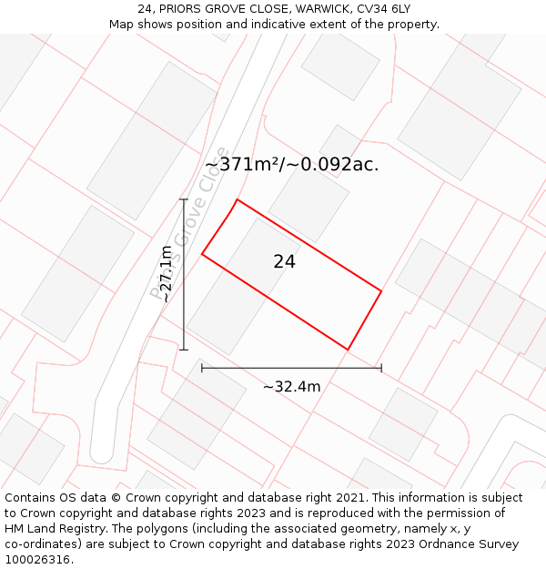 24, PRIORS GROVE CLOSE, WARWICK, CV34 6LY: Plot and title map