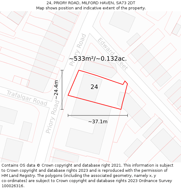24, PRIORY ROAD, MILFORD HAVEN, SA73 2DT: Plot and title map
