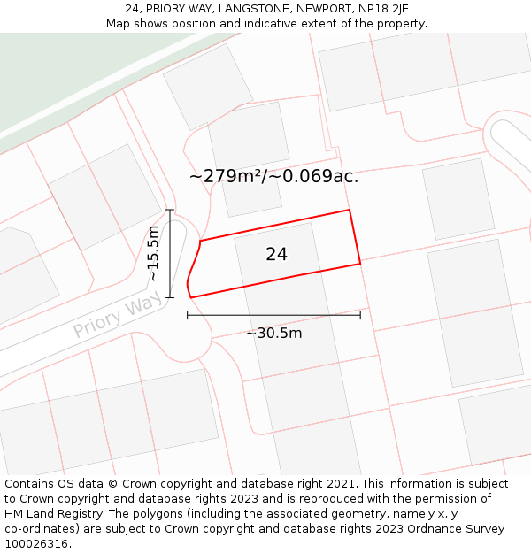 24, PRIORY WAY, LANGSTONE, NEWPORT, NP18 2JE: Plot and title map