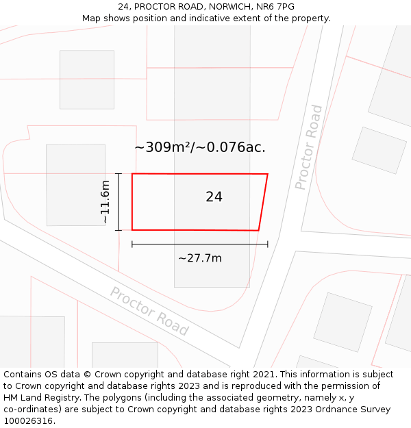 24, PROCTOR ROAD, NORWICH, NR6 7PG: Plot and title map