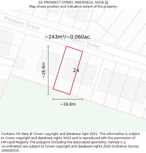 24, PROSPECT STREET, MANSFIELD, NG18 2JJ: Plot and title map