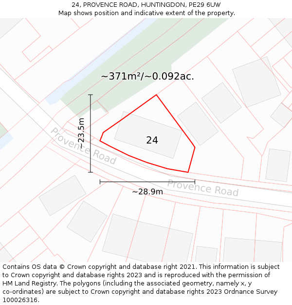24, PROVENCE ROAD, HUNTINGDON, PE29 6UW: Plot and title map