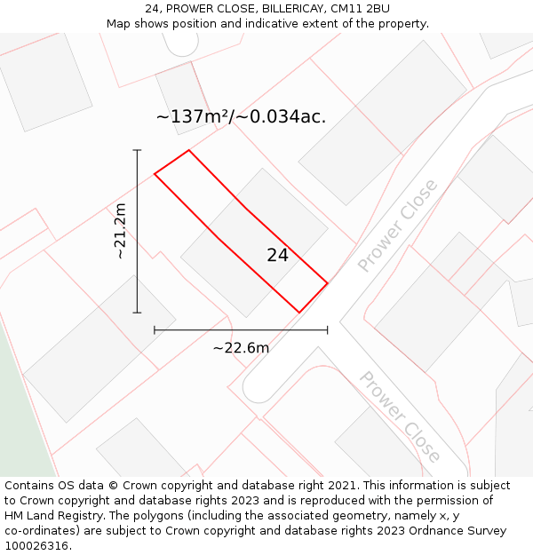 24, PROWER CLOSE, BILLERICAY, CM11 2BU: Plot and title map