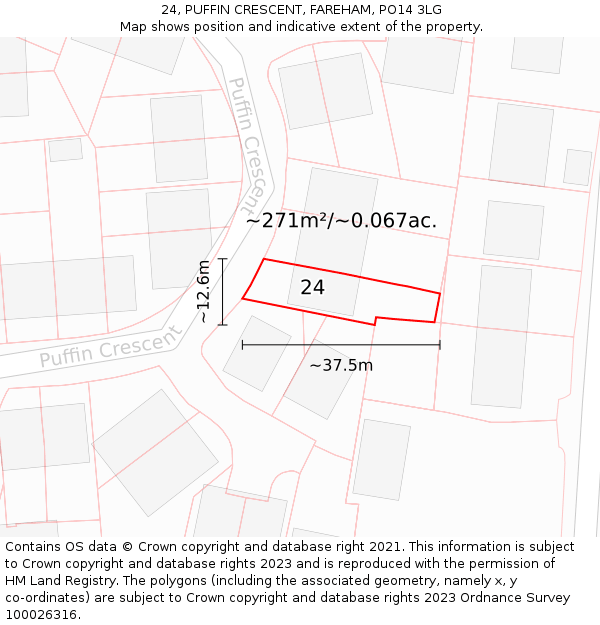24, PUFFIN CRESCENT, FAREHAM, PO14 3LG: Plot and title map