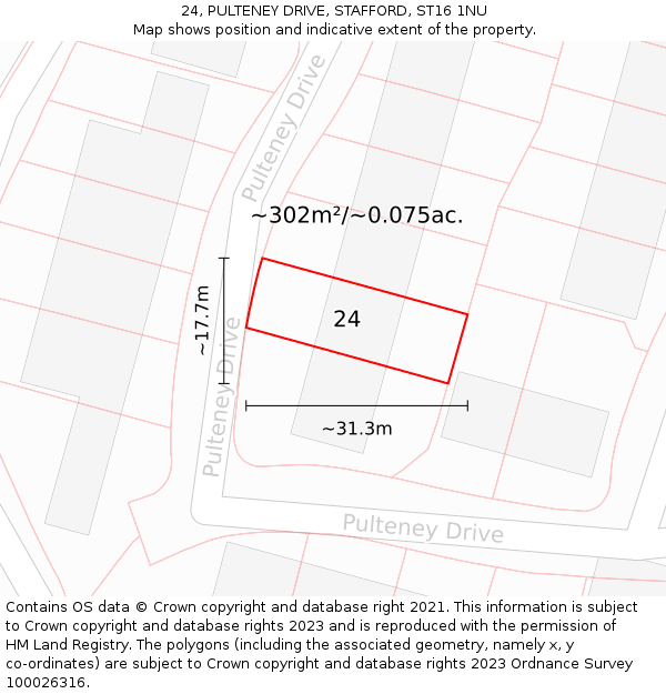 24, PULTENEY DRIVE, STAFFORD, ST16 1NU: Plot and title map