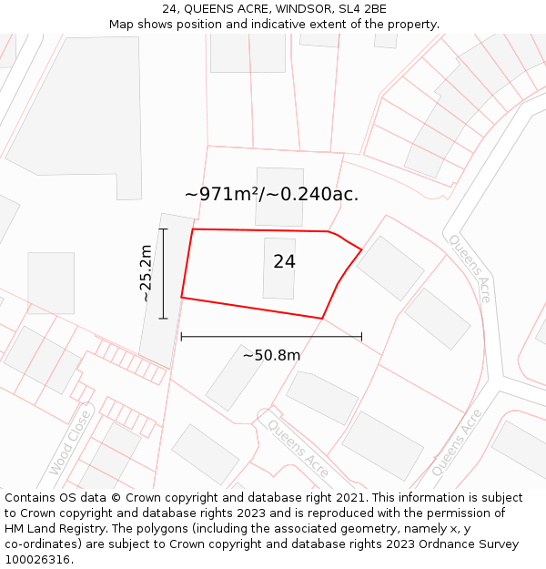 24, QUEENS ACRE, WINDSOR, SL4 2BE: Plot and title map