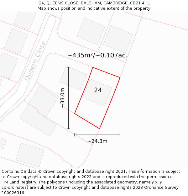 24, QUEENS CLOSE, BALSHAM, CAMBRIDGE, CB21 4HL: Plot and title map