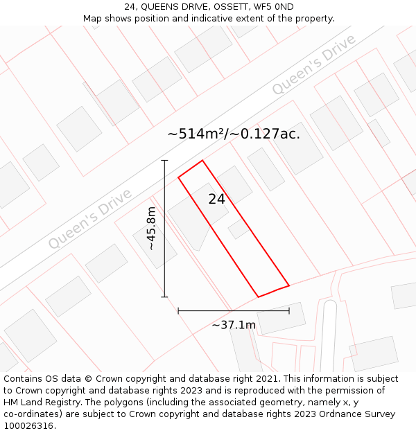 24, QUEENS DRIVE, OSSETT, WF5 0ND: Plot and title map