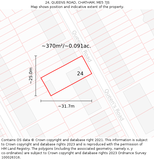 24, QUEENS ROAD, CHATHAM, ME5 7JS: Plot and title map