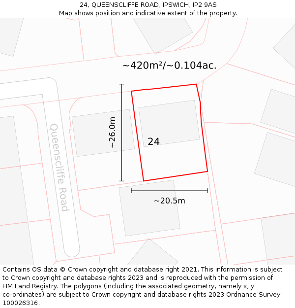 24, QUEENSCLIFFE ROAD, IPSWICH, IP2 9AS: Plot and title map