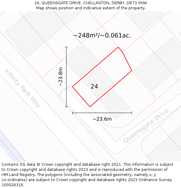 24, QUEENSGATE DRIVE, CHELLASTON, DERBY, DE73 5NW: Plot and title map