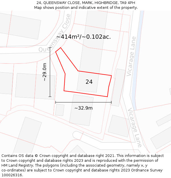 24, QUEENSWAY CLOSE, MARK, HIGHBRIDGE, TA9 4PH: Plot and title map