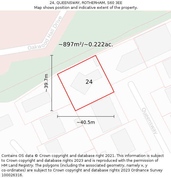 24, QUEENSWAY, ROTHERHAM, S60 3EE: Plot and title map