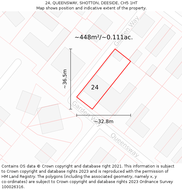 24, QUEENSWAY, SHOTTON, DEESIDE, CH5 1HT: Plot and title map