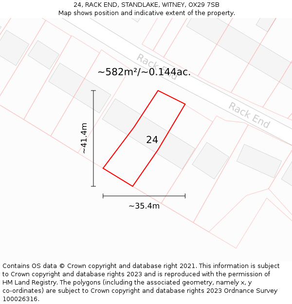 24, RACK END, STANDLAKE, WITNEY, OX29 7SB: Plot and title map