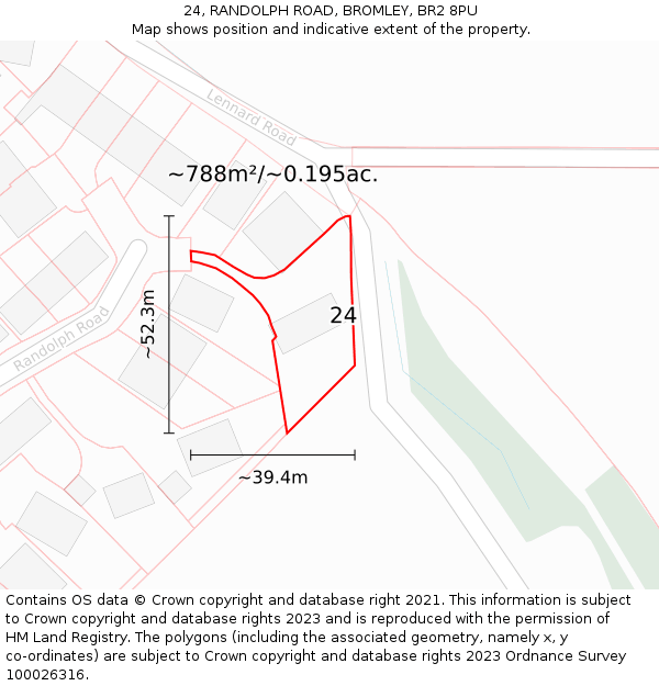 24, RANDOLPH ROAD, BROMLEY, BR2 8PU: Plot and title map