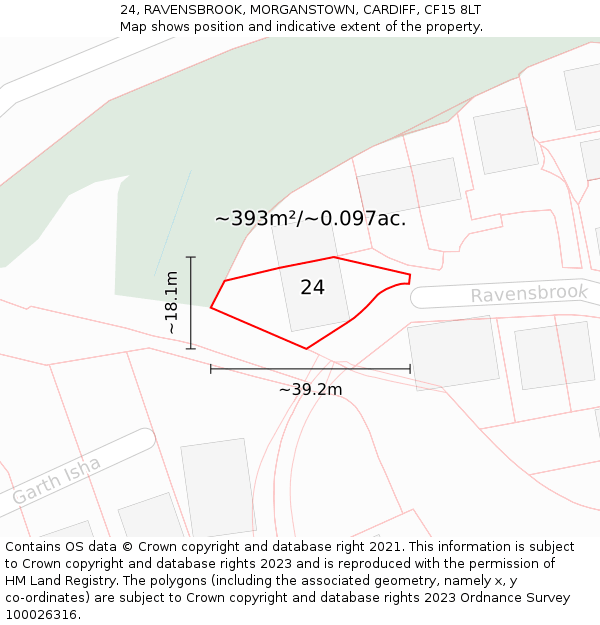 24, RAVENSBROOK, MORGANSTOWN, CARDIFF, CF15 8LT: Plot and title map
