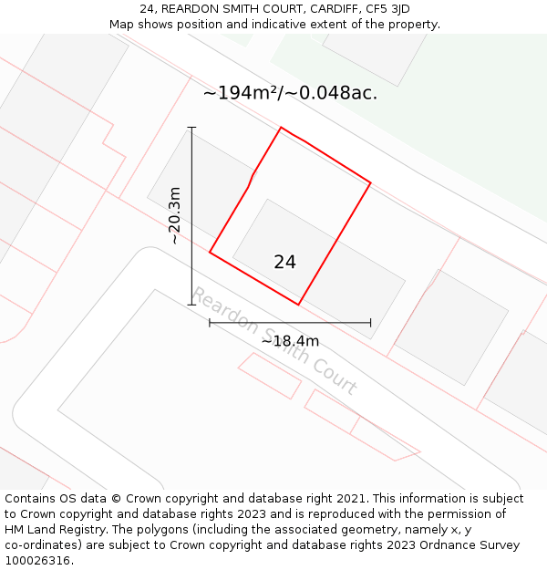 24, REARDON SMITH COURT, CARDIFF, CF5 3JD: Plot and title map