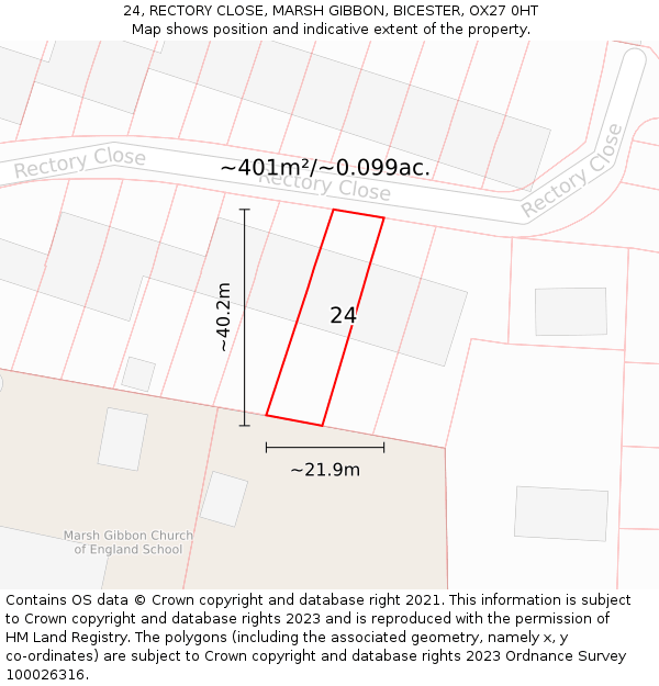 24, RECTORY CLOSE, MARSH GIBBON, BICESTER, OX27 0HT: Plot and title map