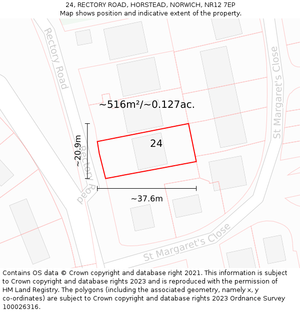 24, RECTORY ROAD, HORSTEAD, NORWICH, NR12 7EP: Plot and title map