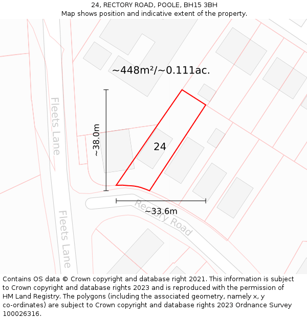 24, RECTORY ROAD, POOLE, BH15 3BH: Plot and title map