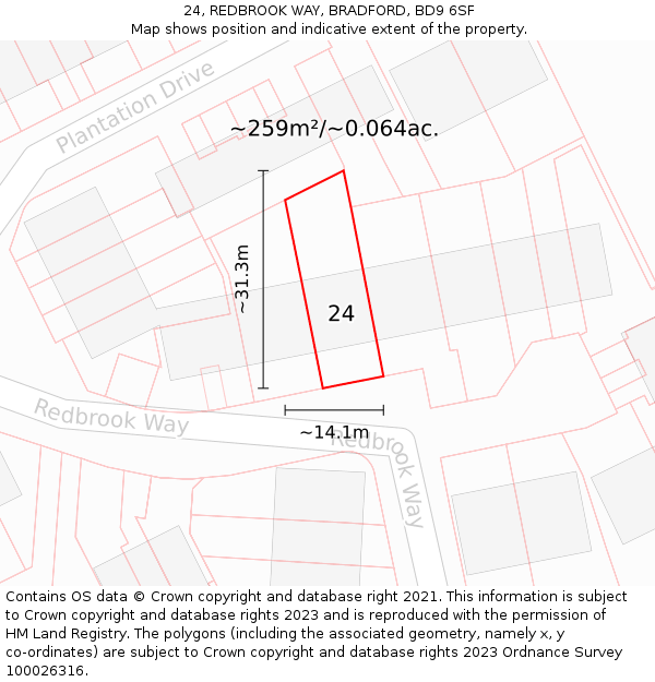 24, REDBROOK WAY, BRADFORD, BD9 6SF: Plot and title map