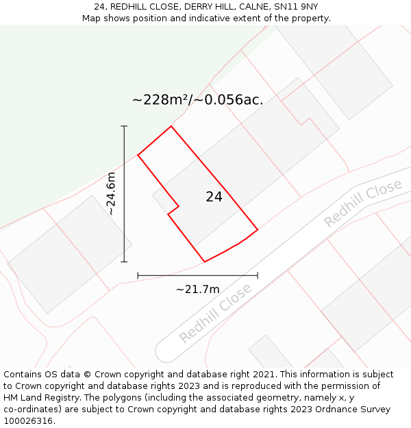 24, REDHILL CLOSE, DERRY HILL, CALNE, SN11 9NY: Plot and title map