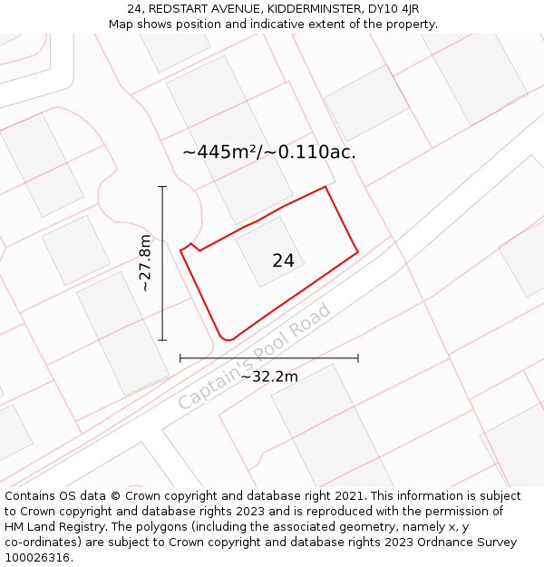 24, REDSTART AVENUE, KIDDERMINSTER, DY10 4JR: Plot and title map